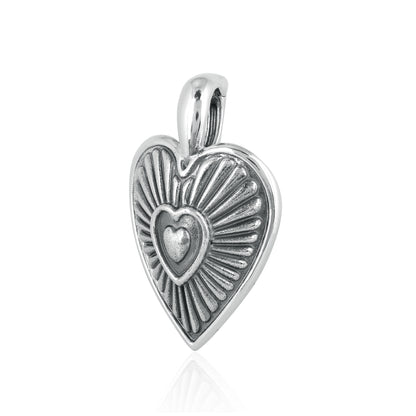 Sterling Silver Heart Ribbed Pendant Enhancer