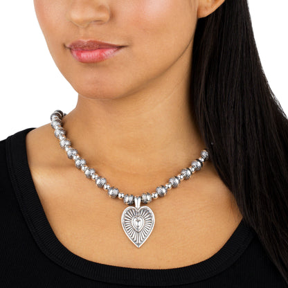 Sterling Silver Heart Ribbed Pendant Enhancer