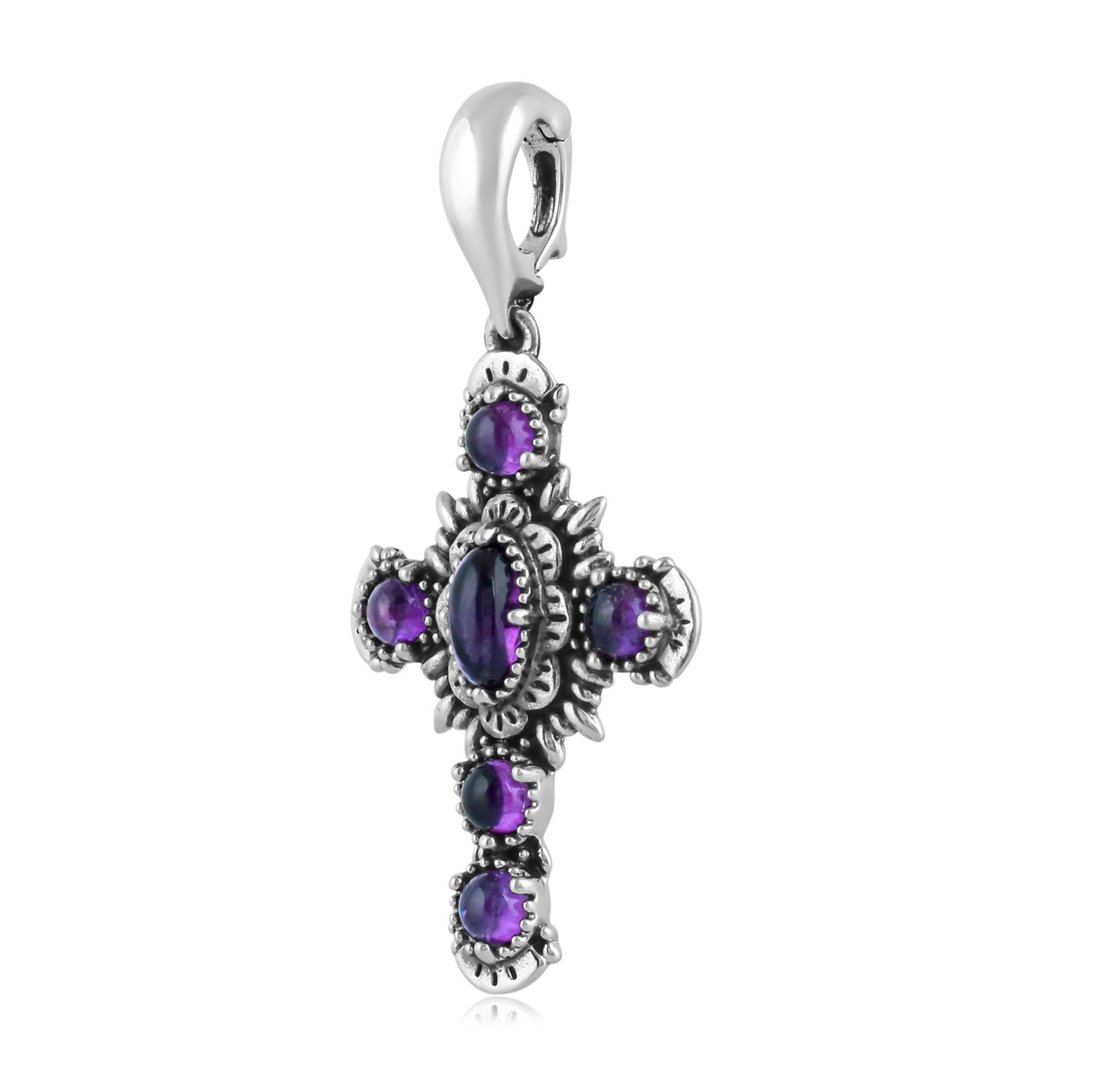 Sterling Silver Genuine Amethyst Cross Pendant Enhancer