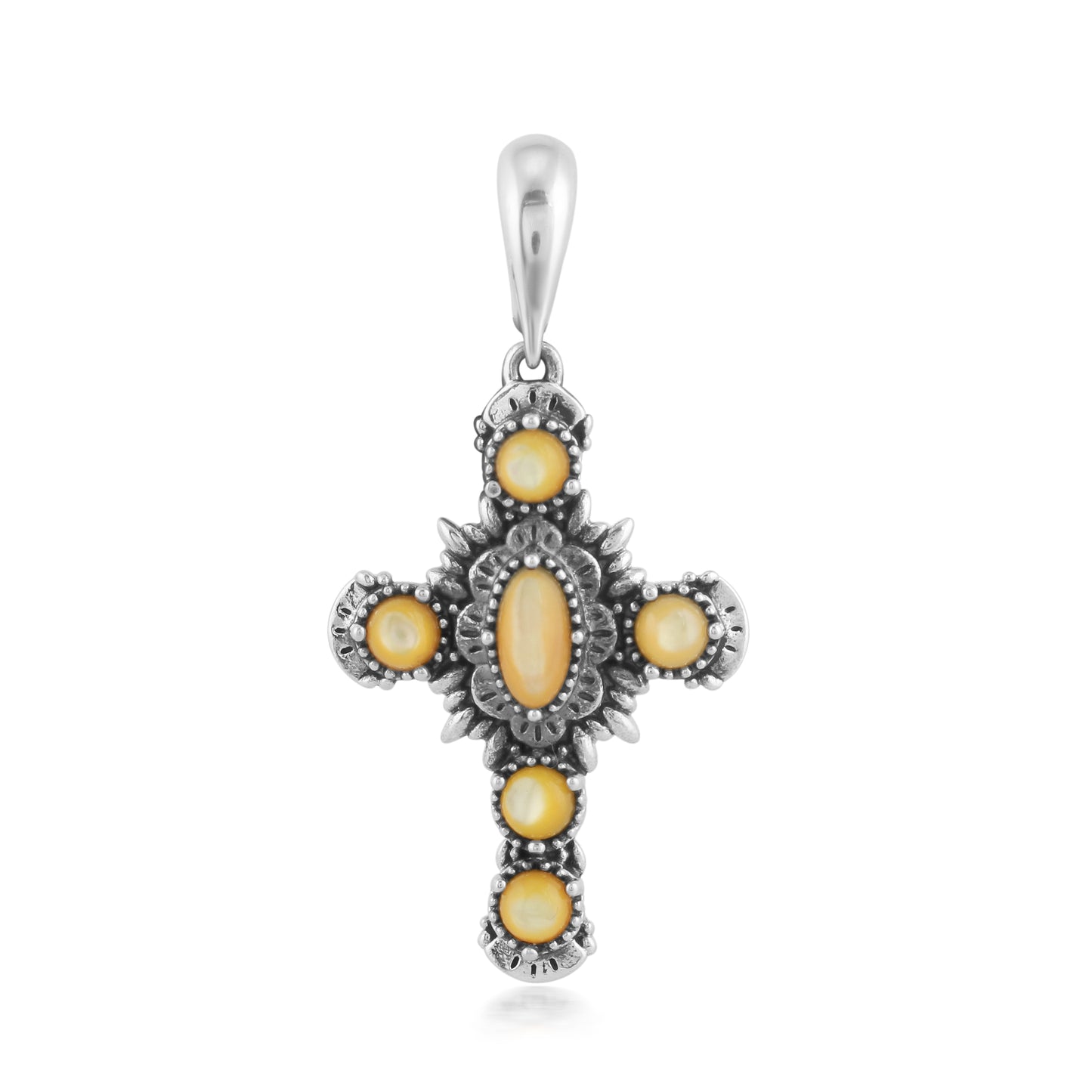 Sterling Silver Gold Mother of Pearl Gemstone Cross Pendant Enhancer