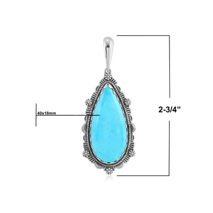 Sterling Silver Kingman Turquoise Teardrop Bordered Design Pendant Enhancer