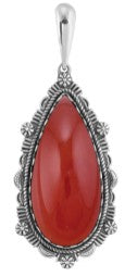 Sterling Silver Red Onyx Teardrop Bordered Design Pendant Enhancer