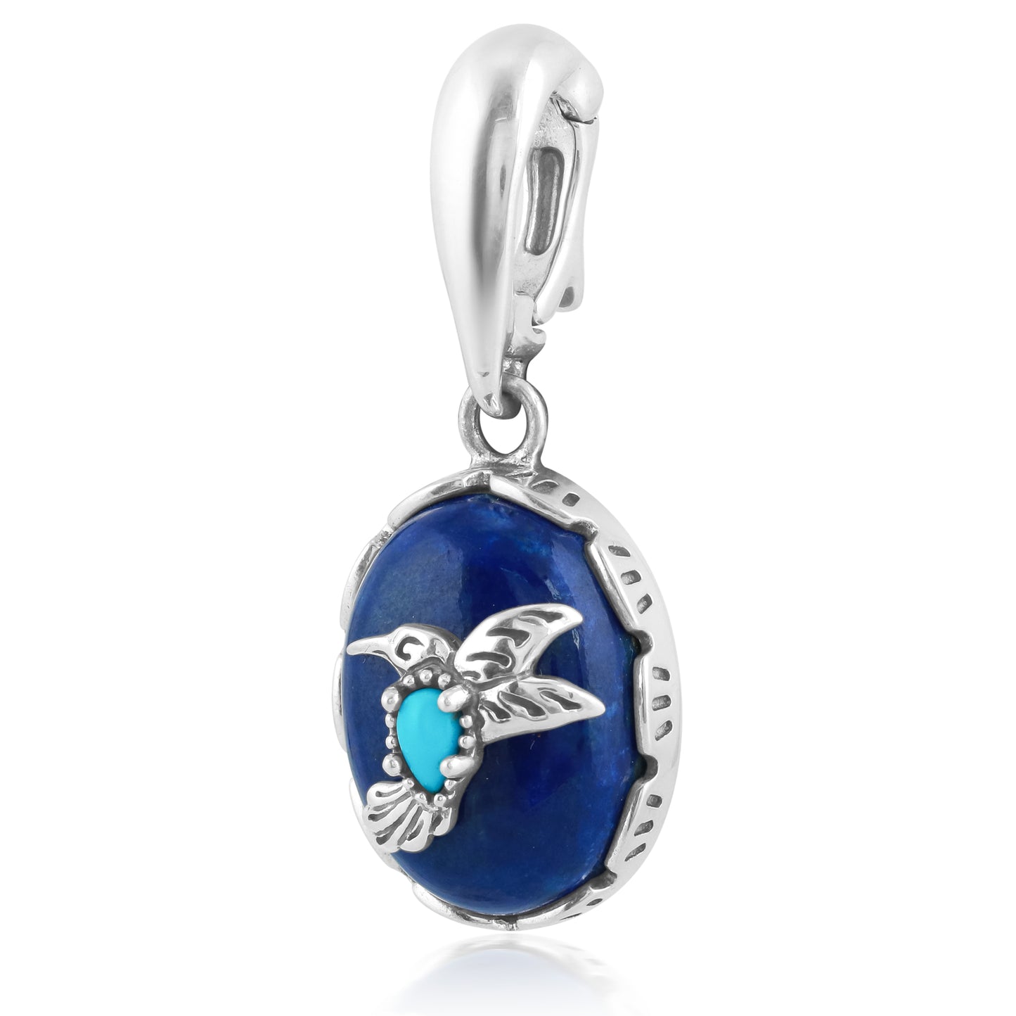 Sterling Silver Blue Lapis Turquoise Gemstone Hummingbird Pendant Enhancer