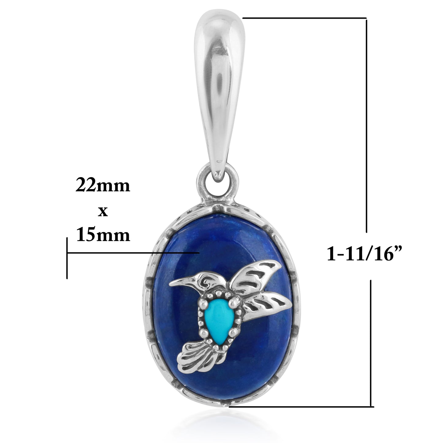 Sterling Silver Lapis Blue Turquoise Gemstone Hummingbird Pendant Enhancer