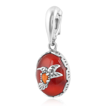 Sterling Silver Red Onyx and Orange Spiny Oyster Hummingbird Pendant Enhancer