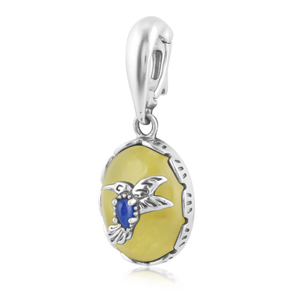 Sterling Silver Yellow Quartz and Lapis Gemstone Hummingbird Pendant Enhancer