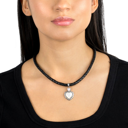 Sterling Silver White Mother of Pearl and Pink Opal Heart Pendant Enhancer