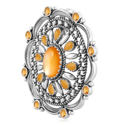 Sterling Silver Yellow Mother of Pearl, Yellow Jasper and Citrine Statement Pendant Enhancer