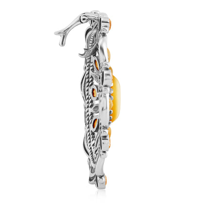 Sterling Silver Yellow Mother of Pearl, Yellow Jasper and Citrine Statement Pendant Enhancer