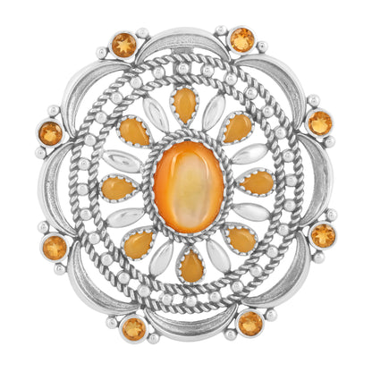 Sterling Silver Yellow Mother of Pearl, Yellow Jasper and Citrine Statement Pendant Enhancer