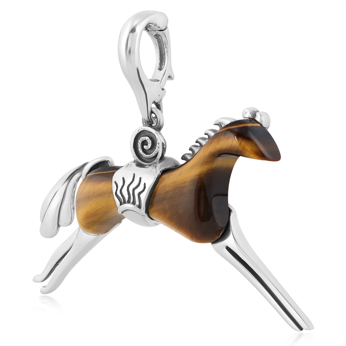 Southwestern Tiger's Eye Running Horse Pendant Enhancer with Sterling Silver Accents