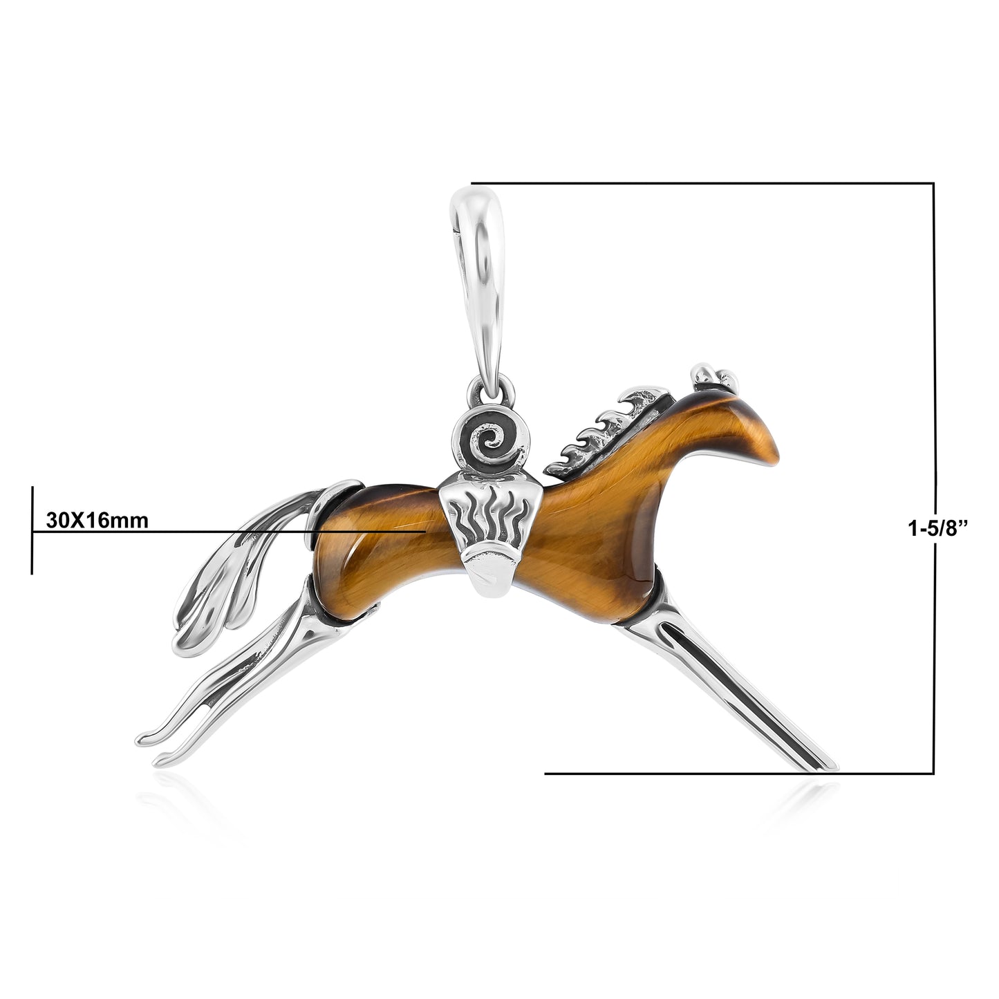 Southwestern Tiger's Eye Running Horse Pendant Enhancer with Sterling Silver Accents