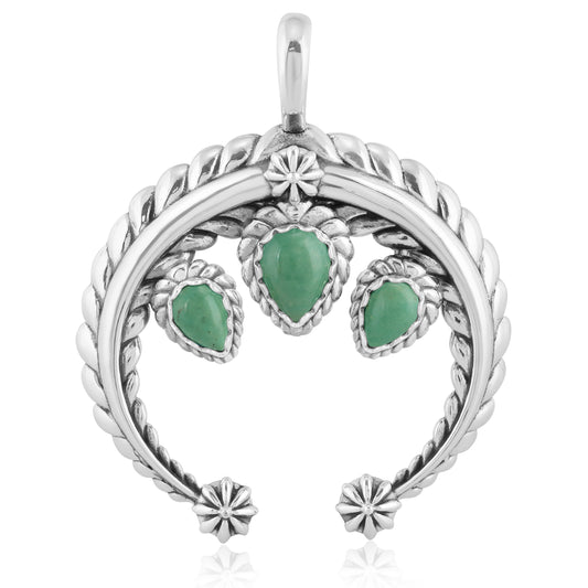 Sterling Silver Pear Shape Green Turquoise Gemstone Rope Naja Pendant Enhancer