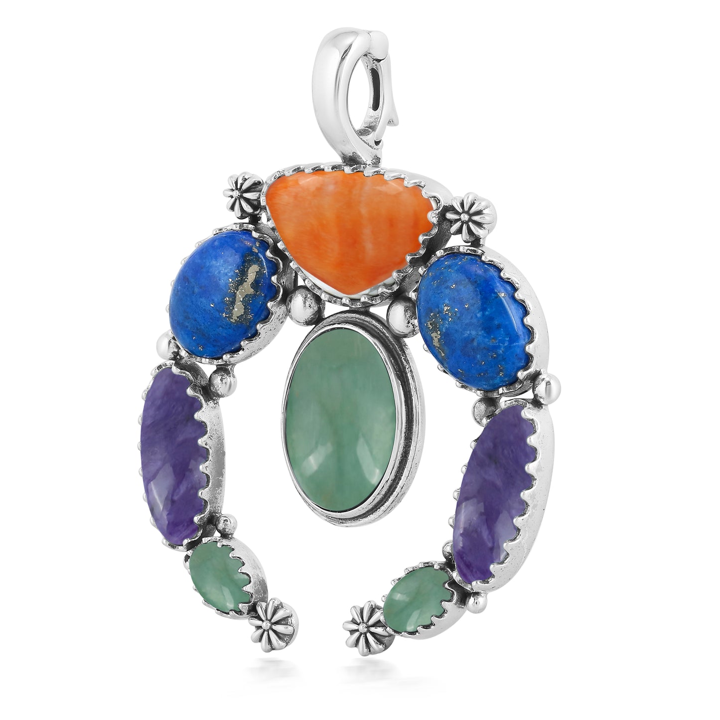 EXCLUSIVELY OURS! Southwestern Sterling Silver Multi-Color Gemstone Naja Pendant Enhancer