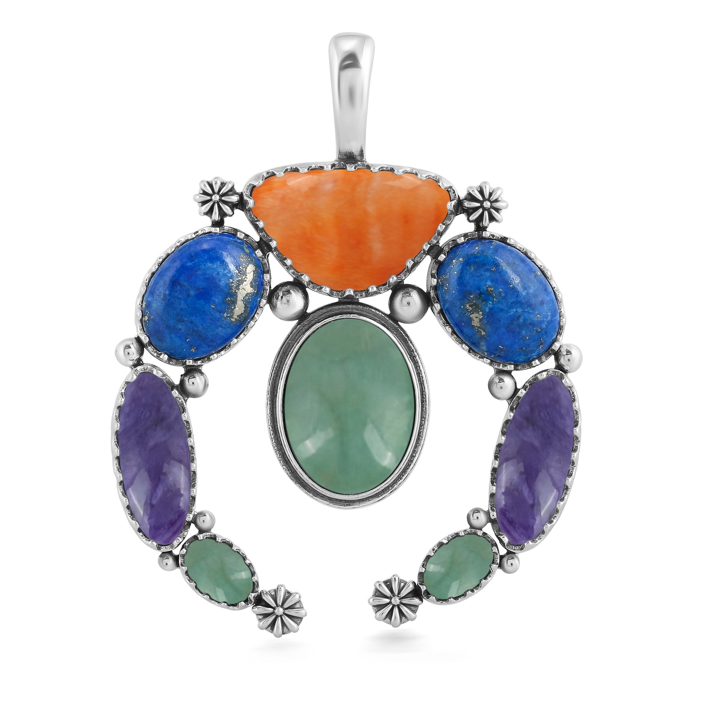 EXCLUSIVELY OURS! Southwestern Sterling Silver Multi-Color Gemstone Naja Pendant Enhancer