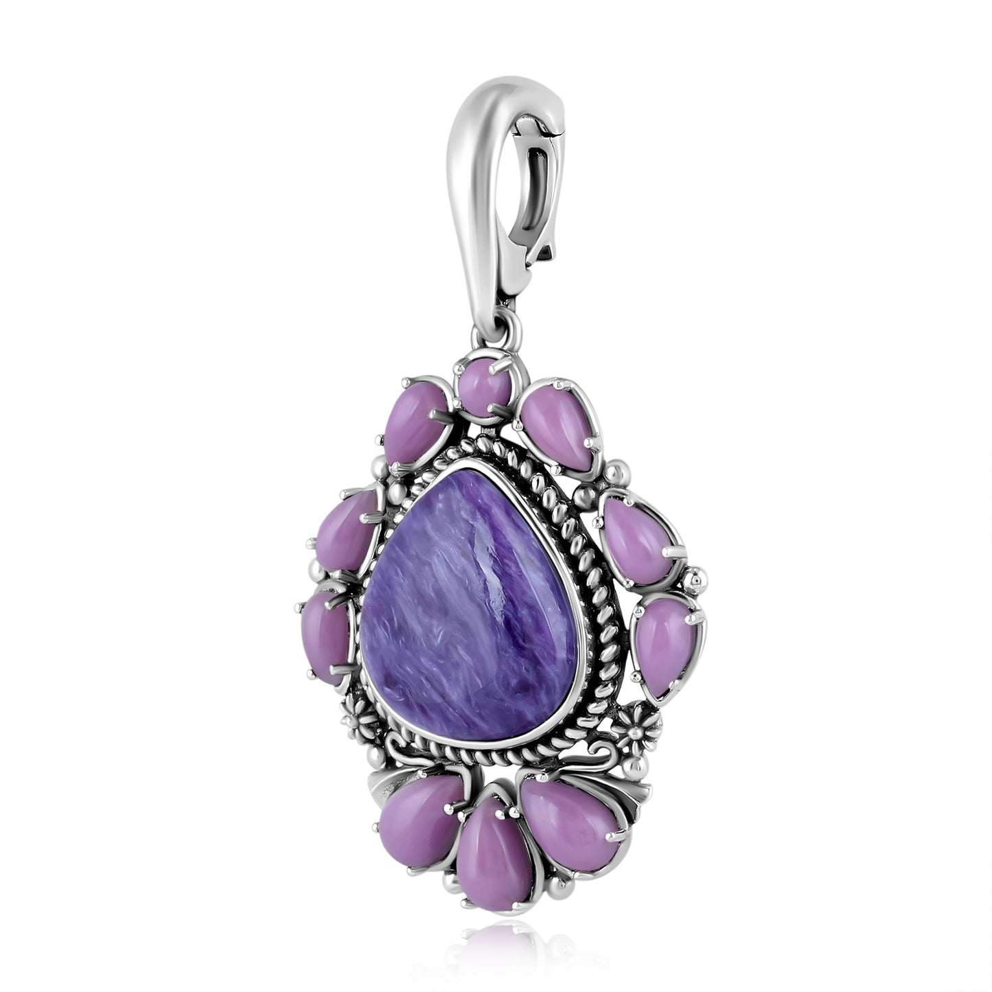 Sterling Silver Charoite and Phosphosiderite Trillion Cut Pendant Enhancer