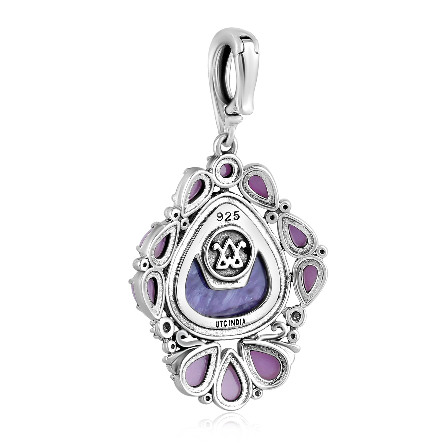 Sterling Silver Charoite and Phosphosiderite Trillion Cut Pendant Enhancer