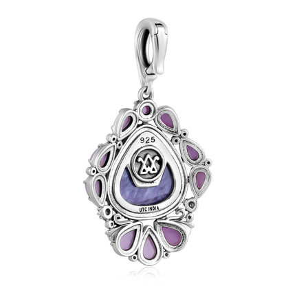 Sterling Silver Charoite and Phosphosiderite Trillion Cut Pendant Enhancer