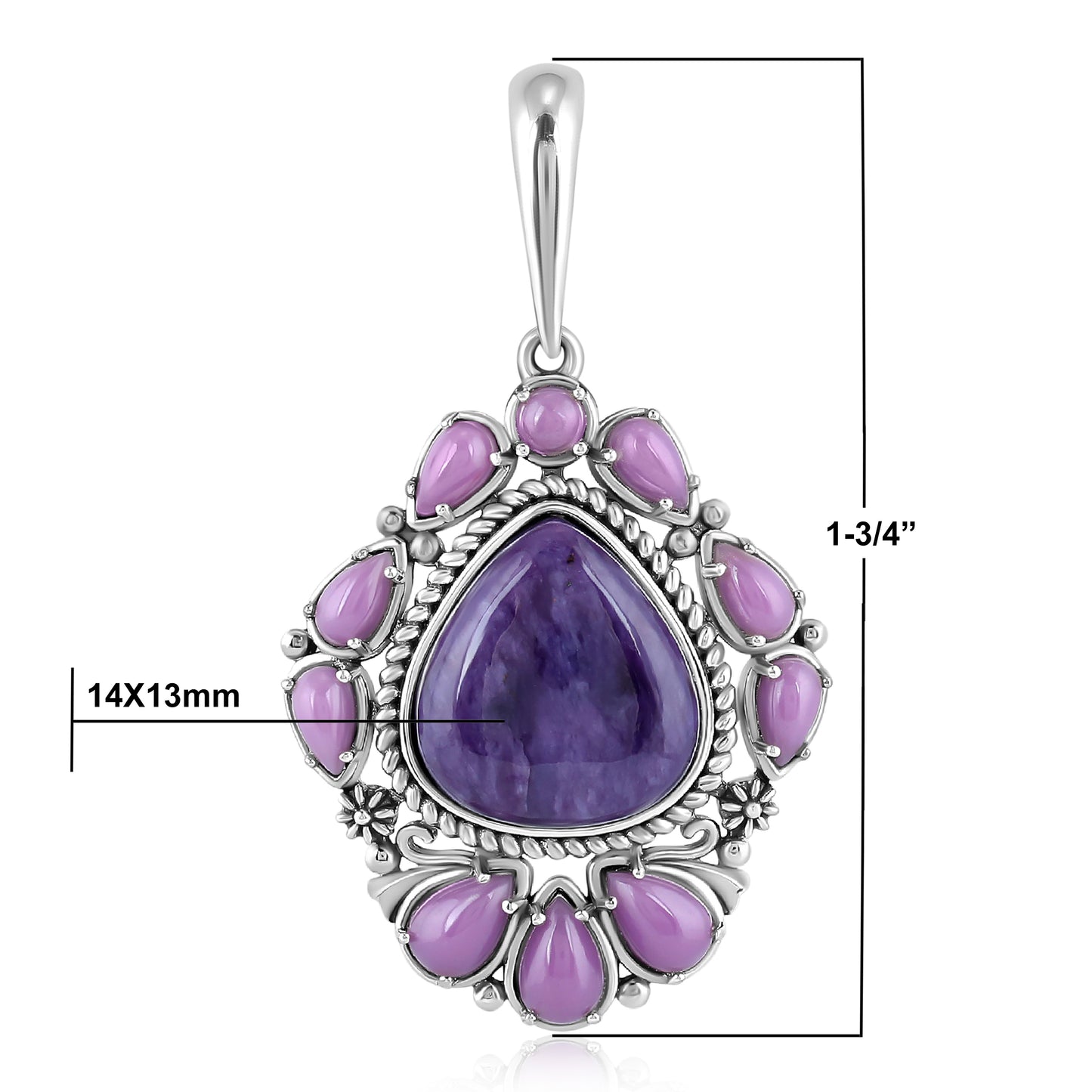 Sterling Silver Charoite and Phosphosiderite Trillion Cut Pendant Enhancer