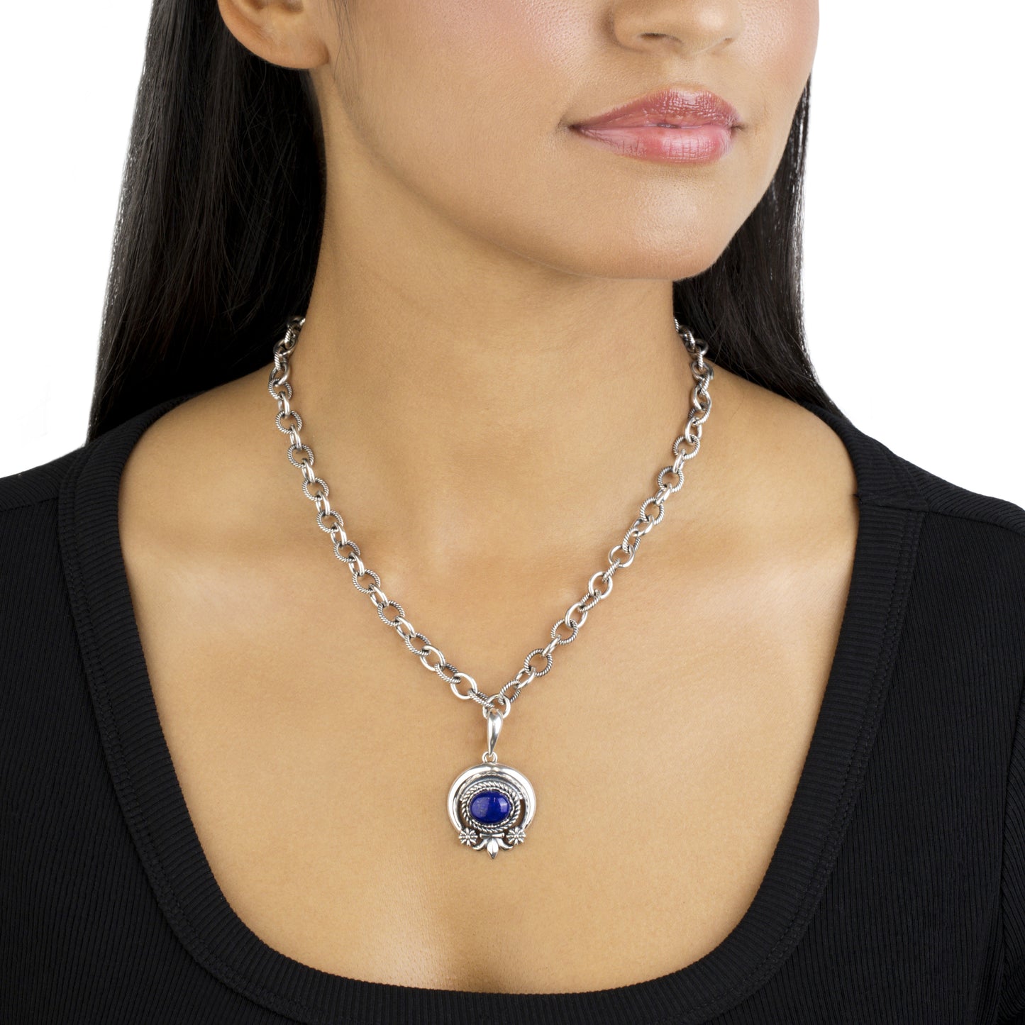 EXCLUSIVELY OURS! Sterling Silver Oval Lapis Lazuli Naja Pendant Enhancer