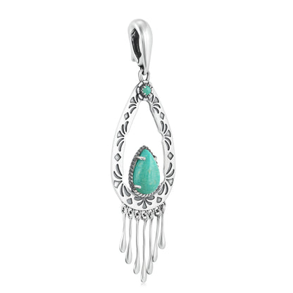 Sterling Silver Green Turquoise Open Teardrop Pendant Enhancer