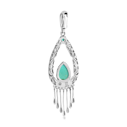 Sterling Silver Green Turquoise Open Teardrop Pendant Enhancer