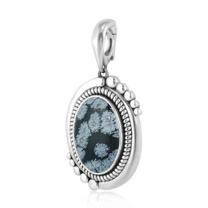 Sterling Silver Snowflake Obsidian Bold Oval Pendant Enhancer