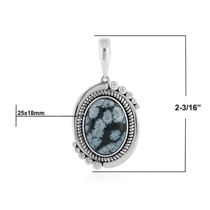 Sterling Silver Snowflake Obsidian Bold Oval Pendant Enhancer