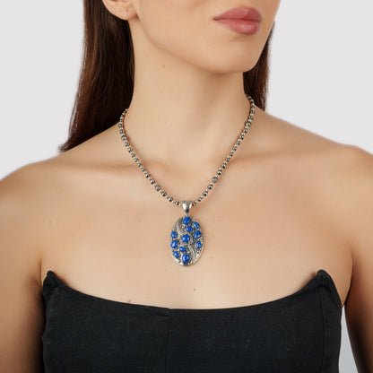 Sterling Silver Lapis Oval Leaf Pendant Enhancer