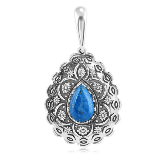 Sterling Silver Denim Lapis Pear Pendant Enhancer