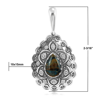 Sterling Silver Pietersite Pear Pendant Enhancer