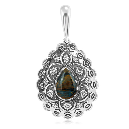 Sterling Silver Pietersite Pear Pendant Enhancer