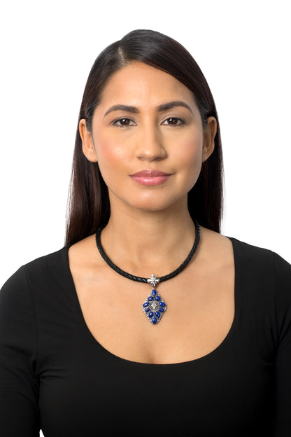 Sterling Silver Lapis Diamond Shaped Cluster Pendant Enhancer