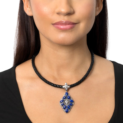 Sterling Silver Lapis Diamond Shaped Cluster Pendant Enhancer