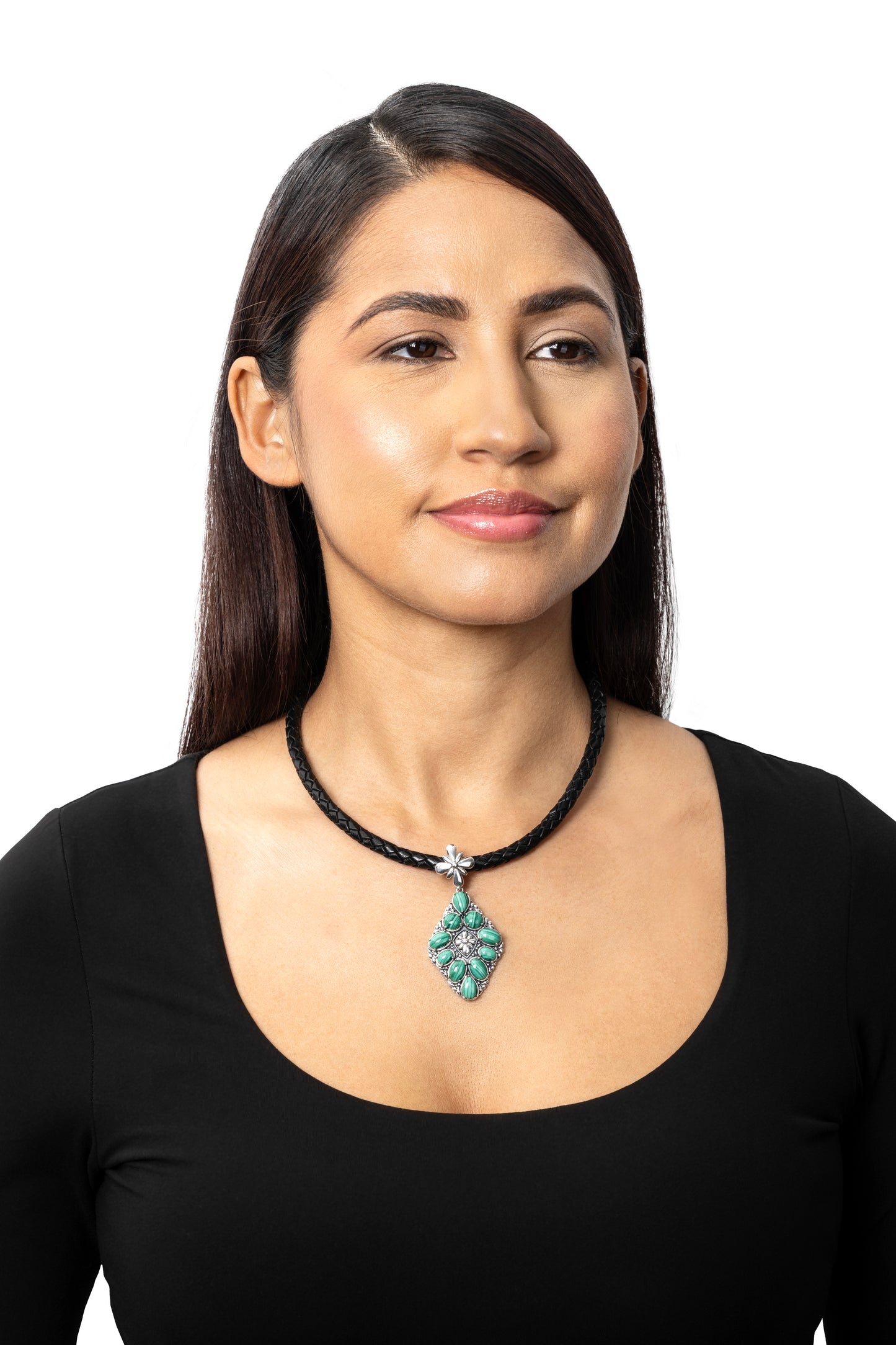 Sterling Silver Malachite Diamond Shaped Cluster Pendant Enhancer