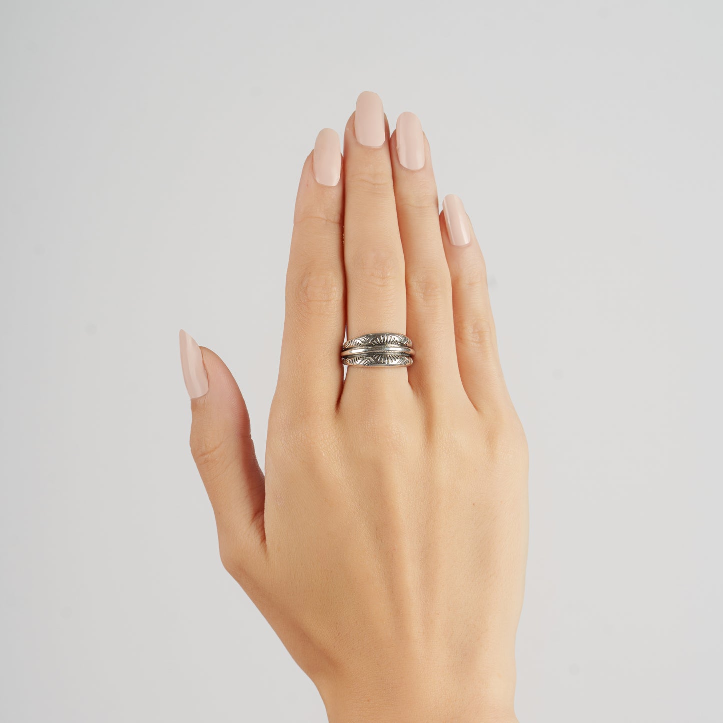 Sterling Silver Etched Fan Tapered Ring, Sizes 5 to 11