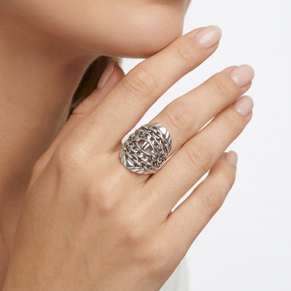 Sterling Silver Stirrup Chain Ring, Sizes 5 to 11