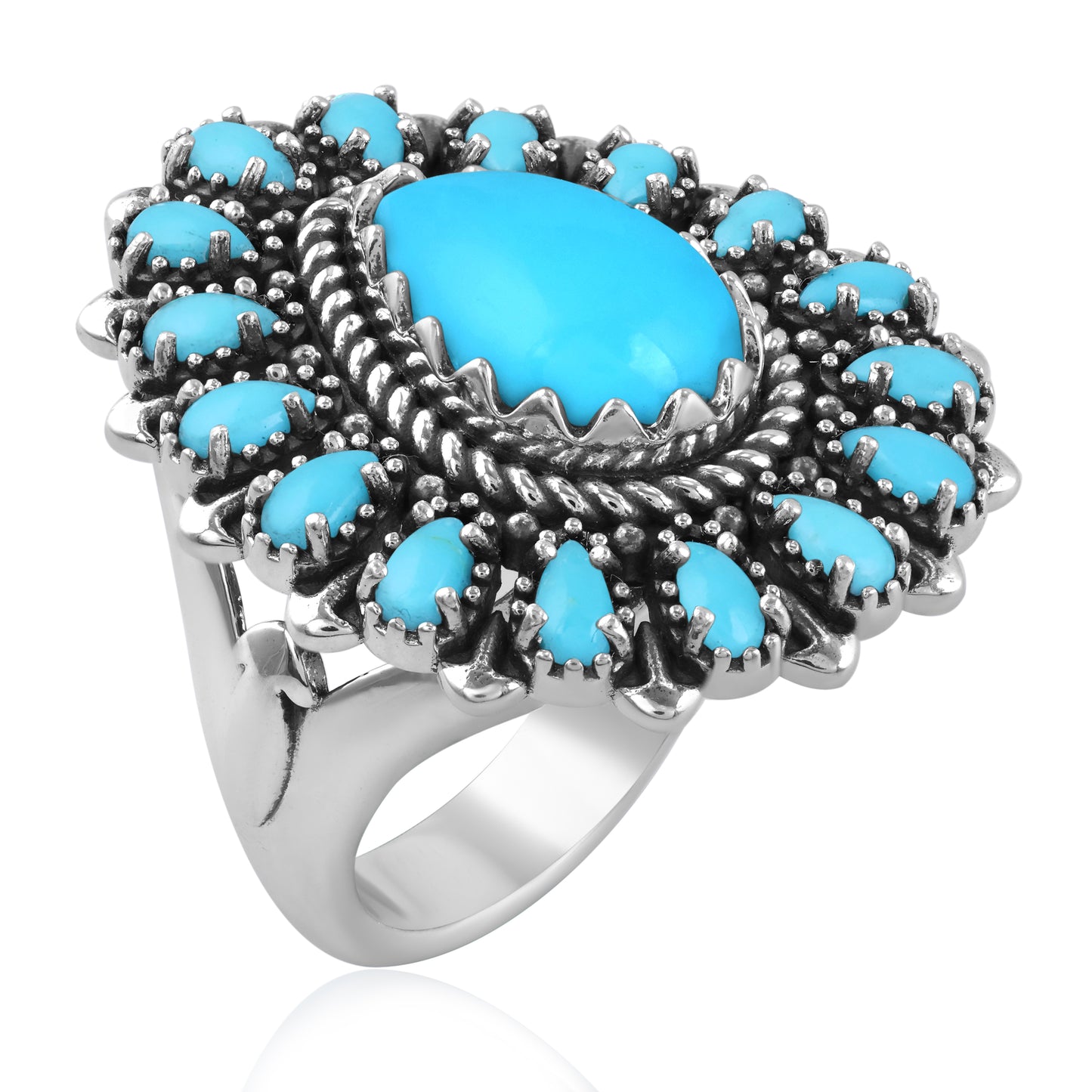 LIMITED EDITION! Sterling Silver Sleeping Beauty Turquoise Pear-Shaped Cluster Ring, Sizes 5 to 11