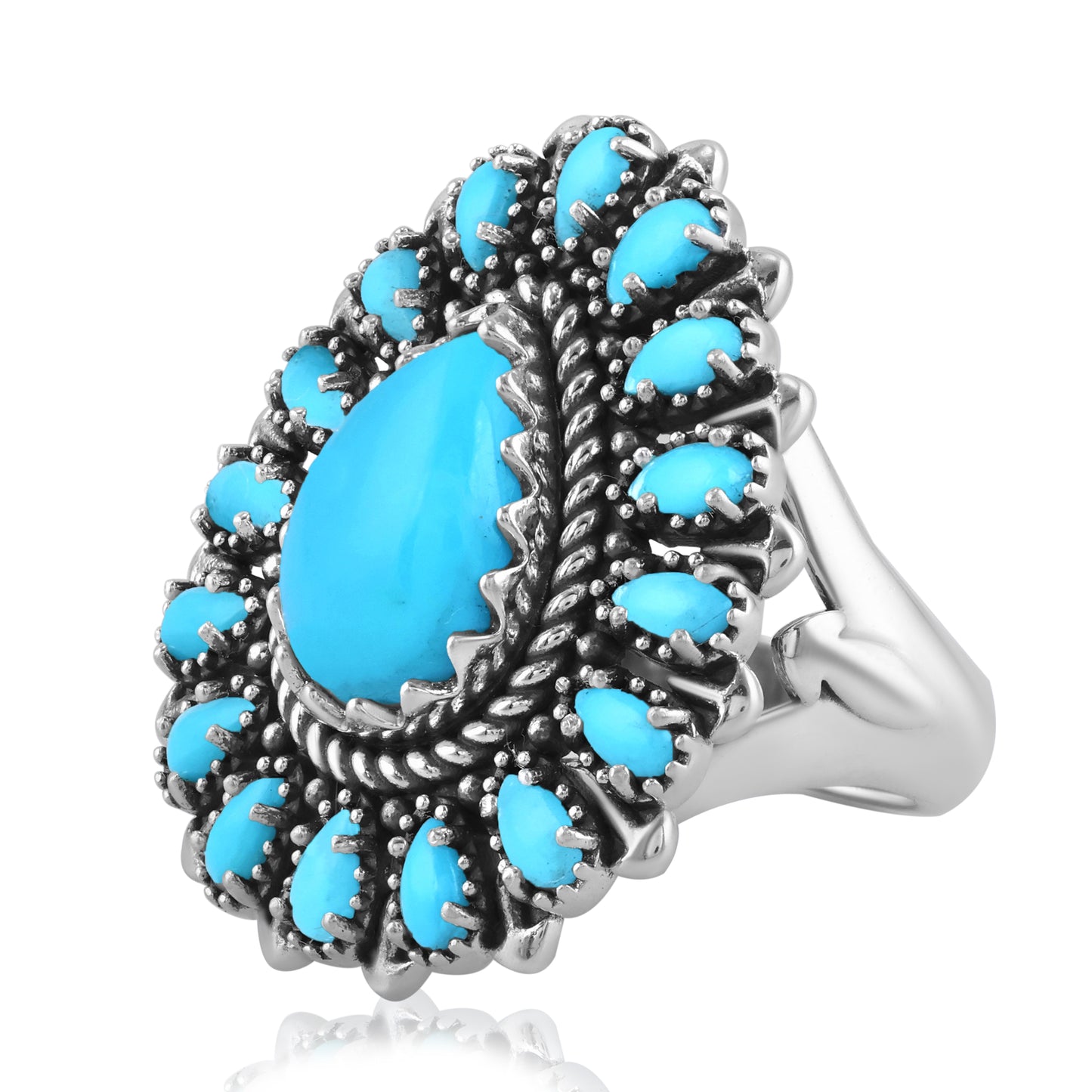 LIMITED EDITION! Sterling Silver Sleeping Beauty Turquoise Pear-Shaped Cluster Ring, Sizes 5 to 11