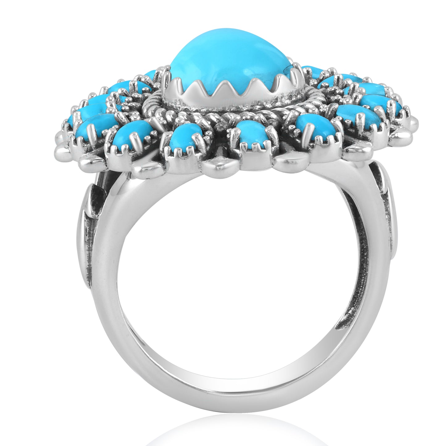 LIMITED EDITION! Sterling Silver Sleeping Beauty Turquoise Pear-Shaped Cluster Ring, Sizes 5 to 11