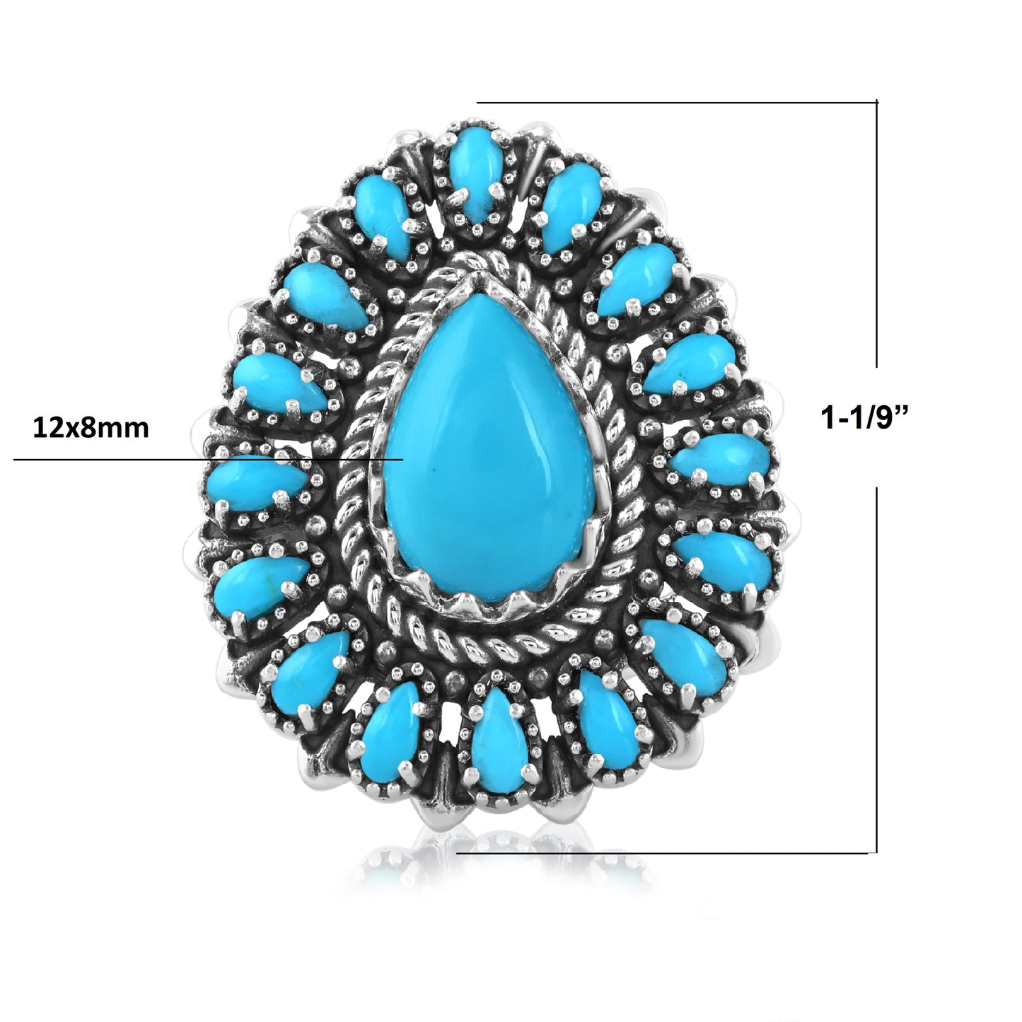 LIMITED EDITION! Sterling Silver Sleeping Beauty Turquoise Pear-Shaped Cluster Ring, Sizes 5 to 11