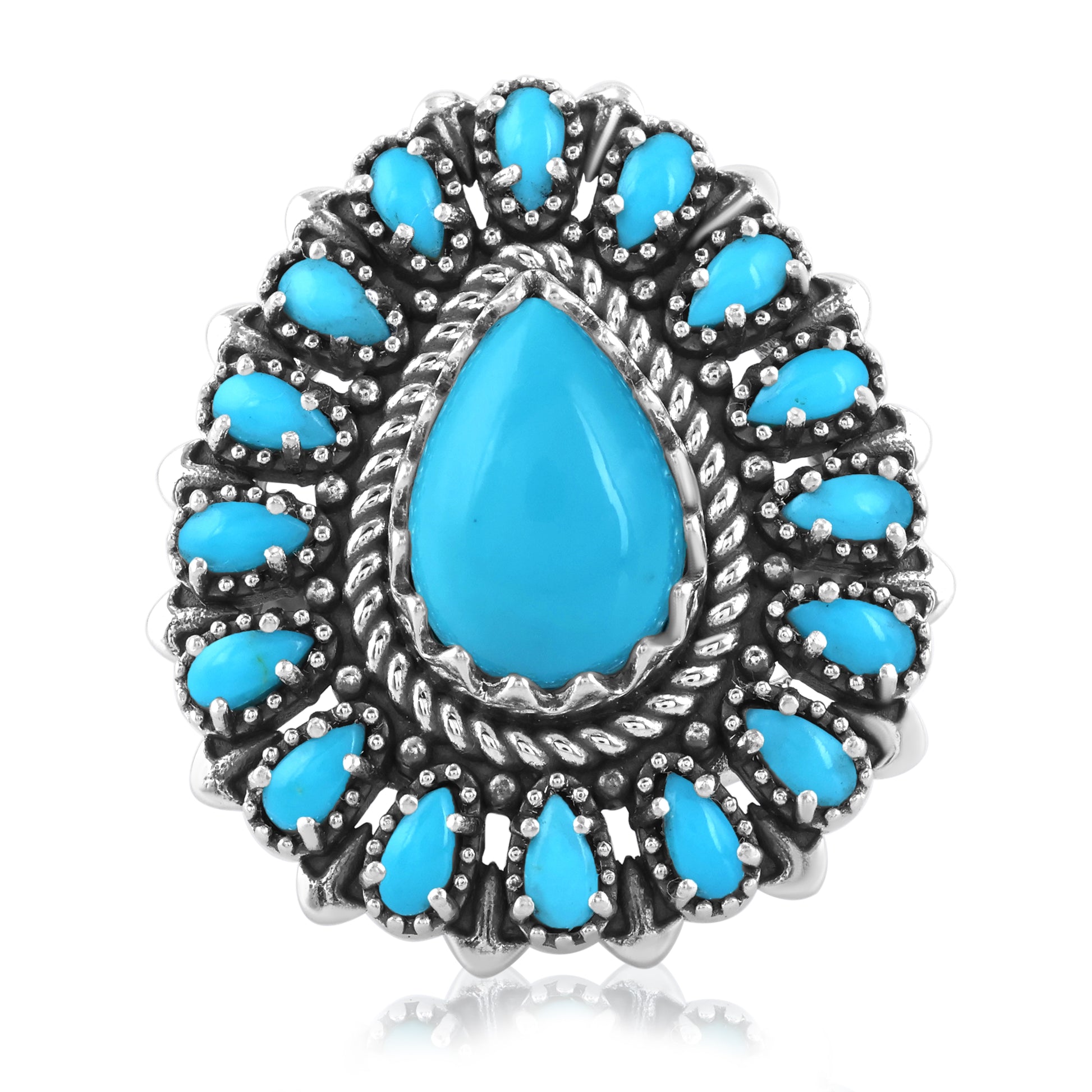 LIMITED EDITION! Sterling Silver Sleeping Beauty Turquoise Pear-Shaped Cluster Ring