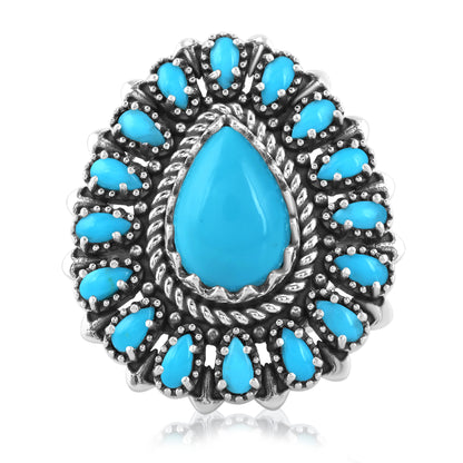 LIMITED EDITION! Sterling Silver Sleeping Beauty Turquoise Pear-Shaped Cluster Ring