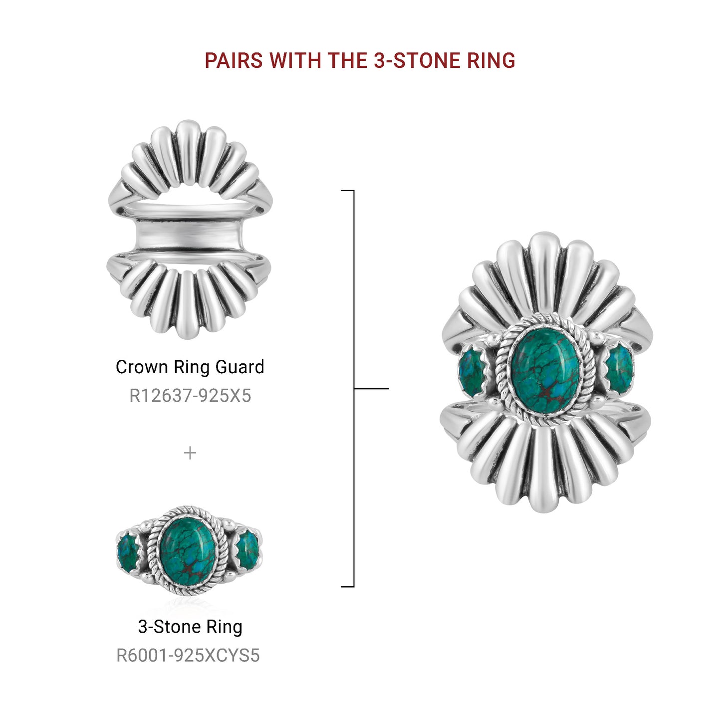 Sterling Silver Chrysocolla 3-Stone Ring, Sizes 5 to 11