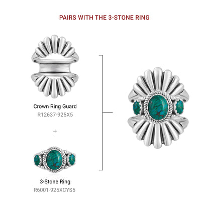 Sterling Silver Chrysocolla 3-Stone Ring, Sizes 5 to 11