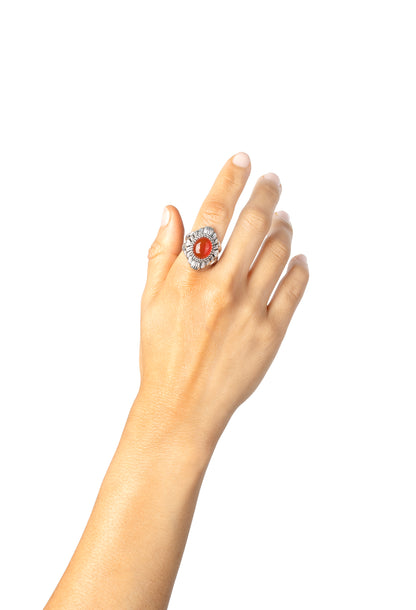 Sterling Silver Red Onyx Oval-Cut Scallop and Rope Ring, Sizes 5 to 11