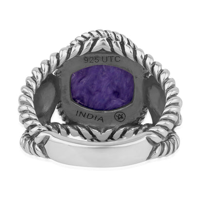 EXCLUSIVELY OURS! Sterling Silver Charoite Concha Flower Ring, Sizes 5 to 10