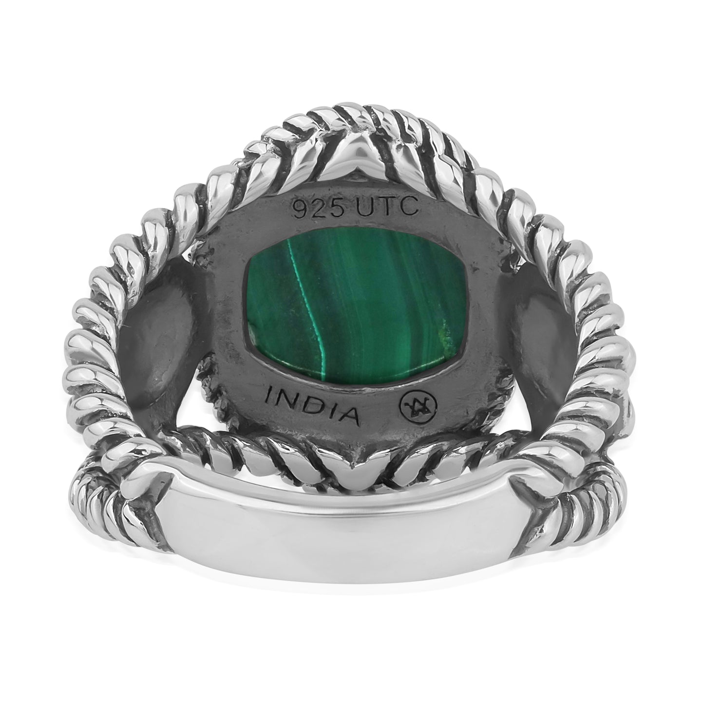 Sterling Silver Green Malachite Gemstone Concha Flower Ring, Sizes 5 to 10