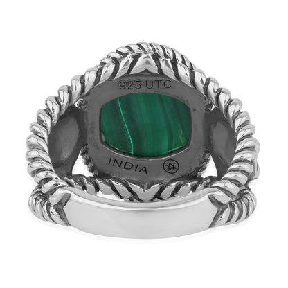 Sterling Silver Green Malachite Gemstone Concha Flower Ring, Sizes 5 to 10