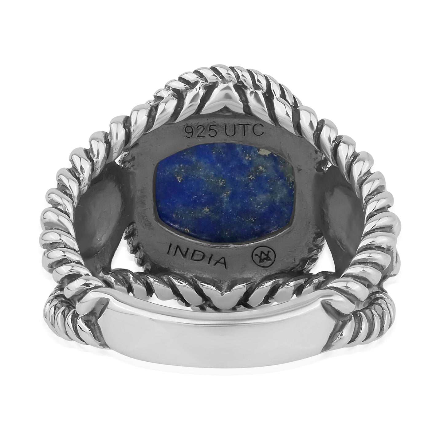 Sterling Silver Lapis Lazuli Gemstone Concha Flower Ring, Sizes 5 to 10